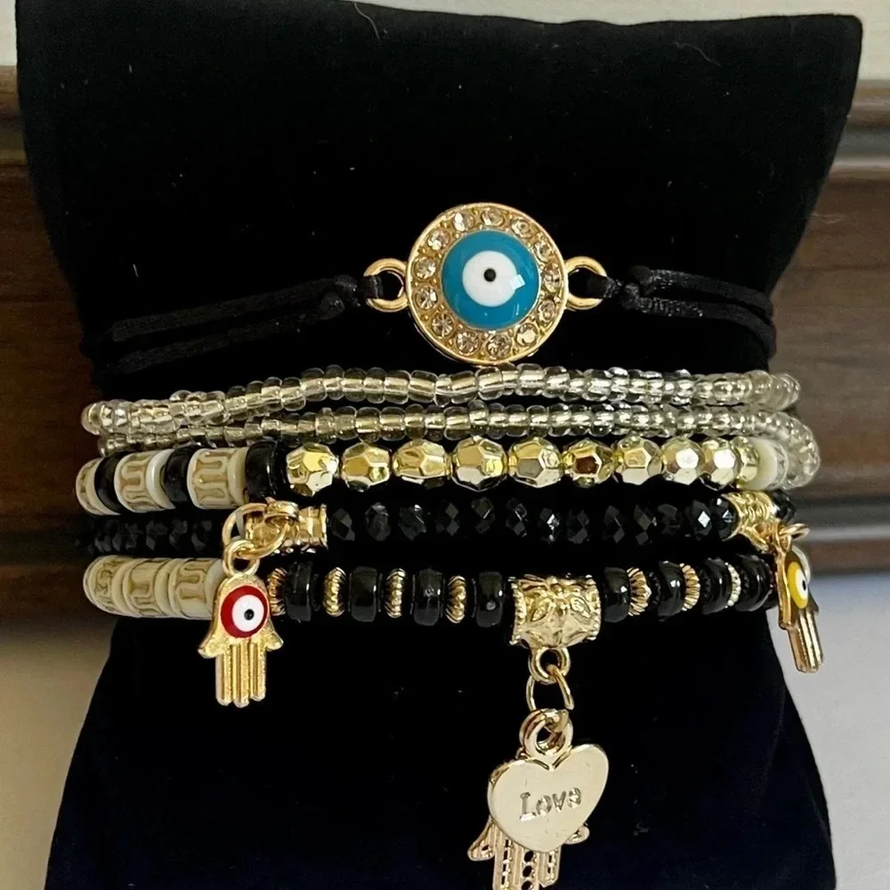Hand Crafted Evil Eye Fashion Bracelet Stackable Set‎